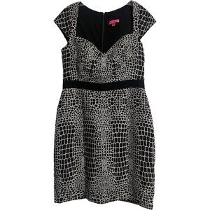 Betsey Johnson Black and White Croc-Print Cap-Sleeve Mini Dress